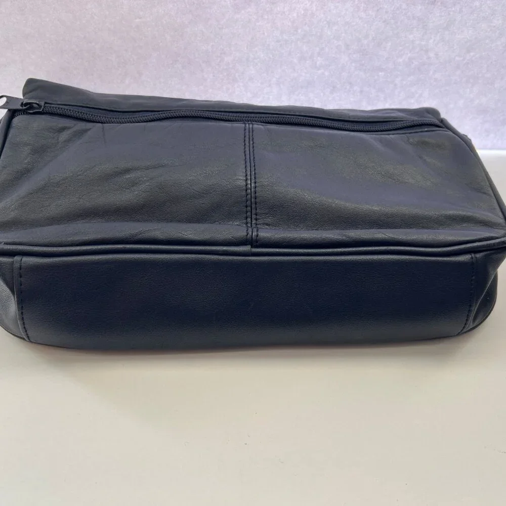 Vintage 90s Slouchy Navy Crossbody Bag with Flap and Gold Hardware